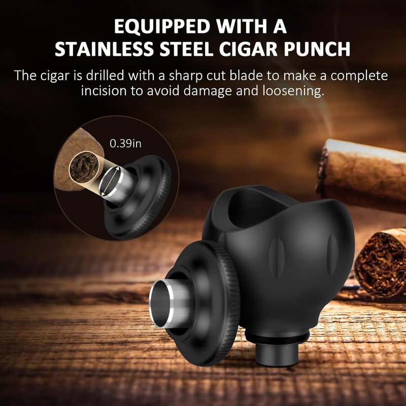 TISFA Cigar Stand with Cigar Punch, 2 in 1 Portable and Compact Holder, Cigar Rest for Travel Outdoor Indoor (Black) - Image 3